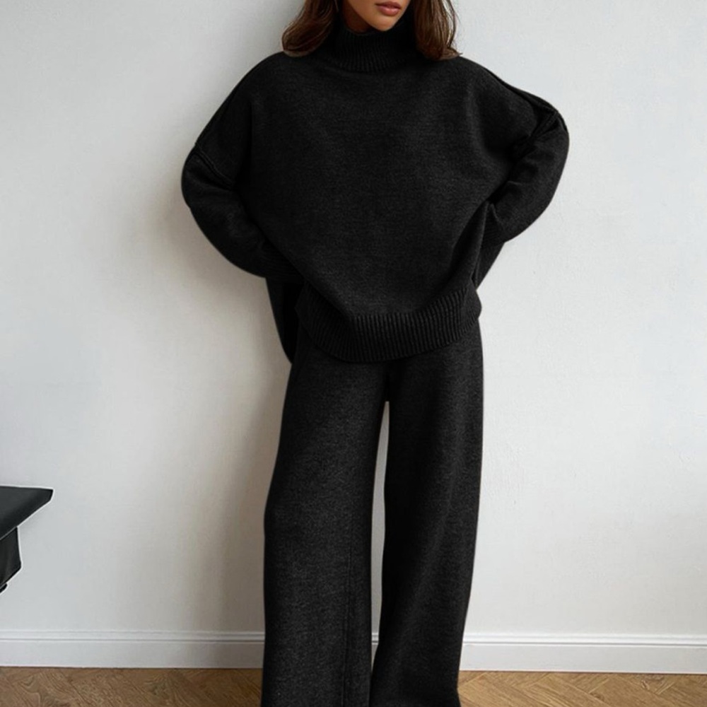 Commense Elegant Black Women's sweater pants set XS